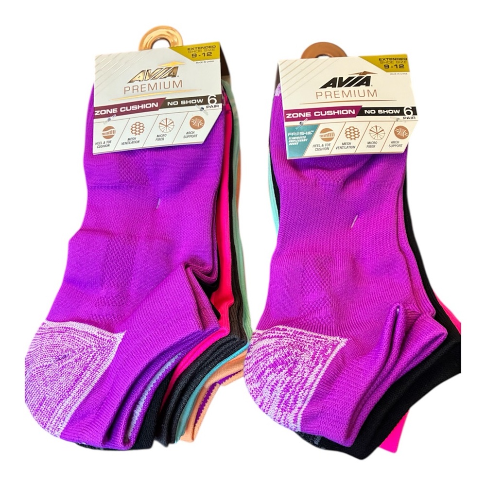 NEW 12 Pairs Women’s Shoe Size 9-12 Avia Premium Cushioned Vented No Show Socks
